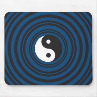 Yin Yang Symbol Blue Concentric Circles Ripples Mouse Pad