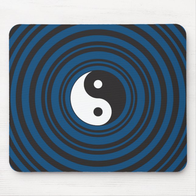 Yin Yang Symbol Blue Concentric Circles Ripples Mouse Pad (Front)