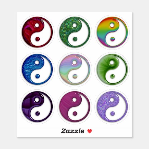 Yin Yang Symbol Colorful Glass Texture Set 9 Sticker