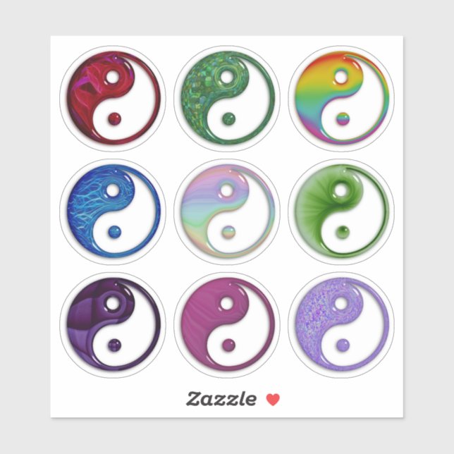 Yin Yang Symbol Colorful Glass Texture Set 9 Sticker (Sheet)
