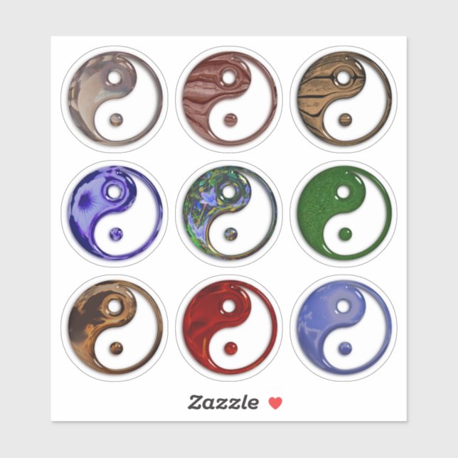 Yin Yang Symbol Glass Texture Set of 9 Sticker (Sheet)
