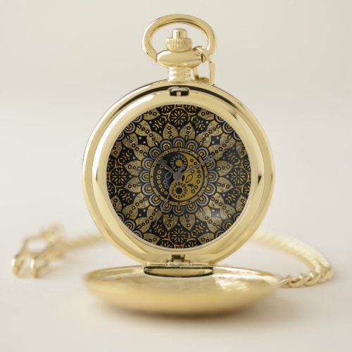 Yin yang symbol in Black and gold ornament Pocket Watch