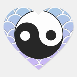 Yin Yang Symbol on Wave Background Heart Sticker
