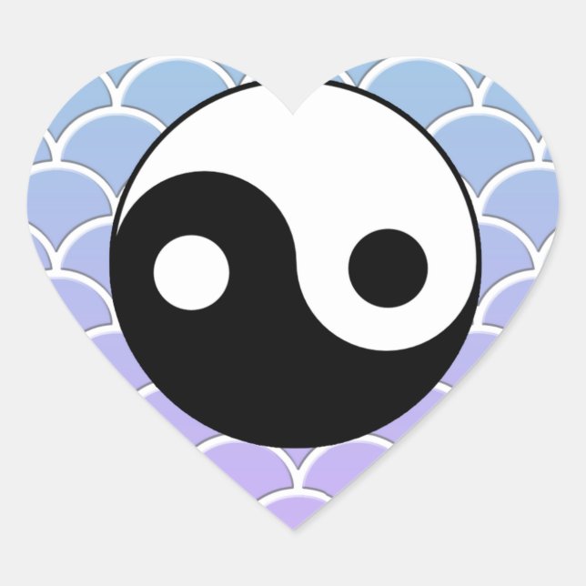 Yin Yang Symbol on Wave Background Heart Sticker (Front)