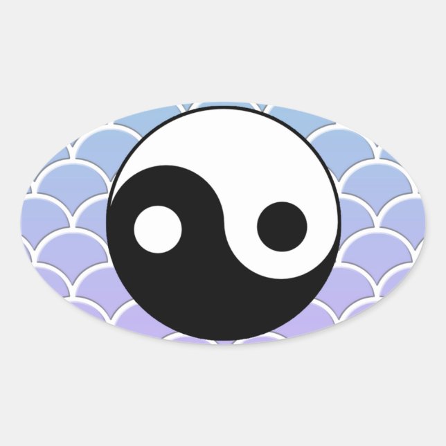 Yin Yang Symbol on Wave Background Oval Sticker (Front)