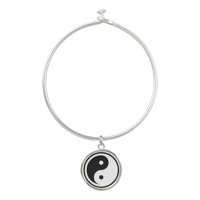 Yin Yang Symbol - solid tattoo design 2 Bangle Bracelet (Front)