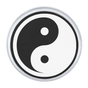 Yin Yang Symbol - solid tattoo design 2 Silver Finish Lapel Pin