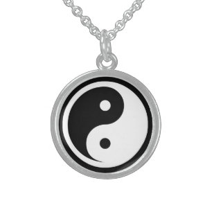 Yin Yang Symbol - solid tattoo design 2 Sterling Silver Necklace