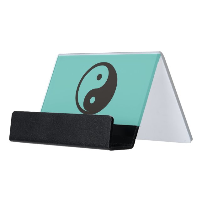 Yin Yang Symbol - solid tattoo design Desk Business Card Holder (Angled Front)