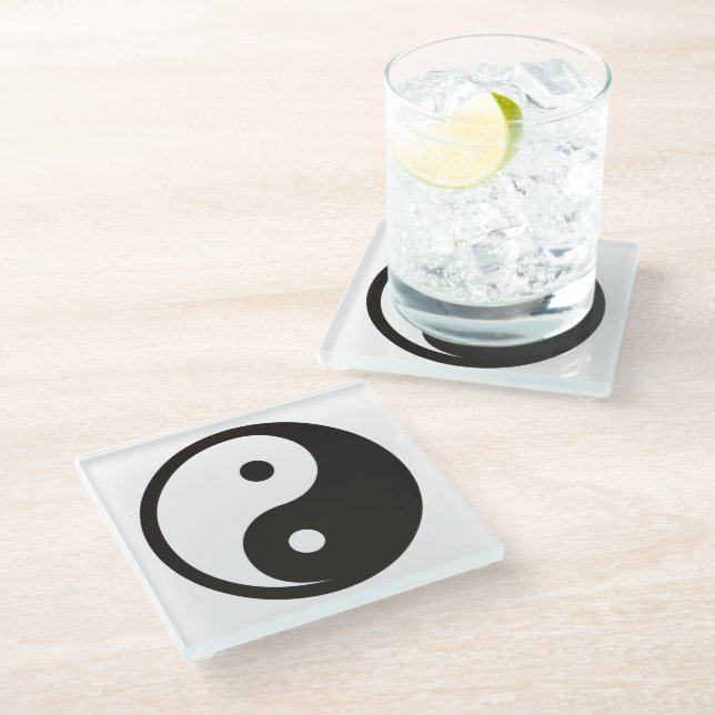 Yin Yang Symbol - solid tattoo design Glass Coaster (Angled)