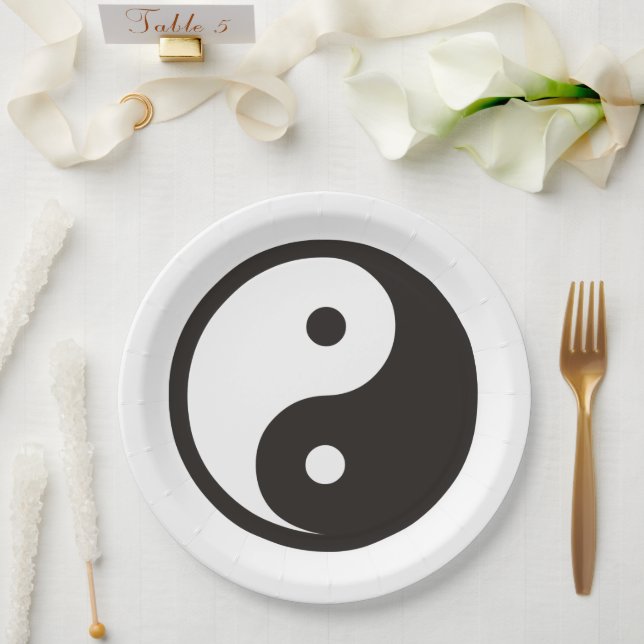 Yin Yang Symbol - solid tattoo design Paper Plates (Wedding)