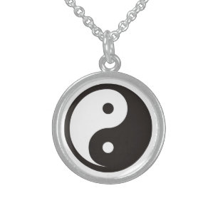 Yin Yang Symbol - solid tattoo design Sterling Silver Necklace