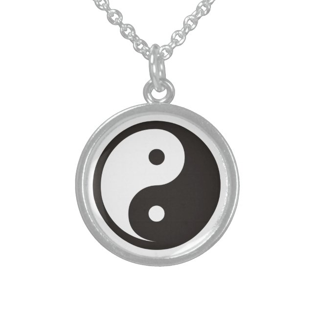 Yin Yang Symbol - solid tattoo design Sterling Silver Necklace (Front)