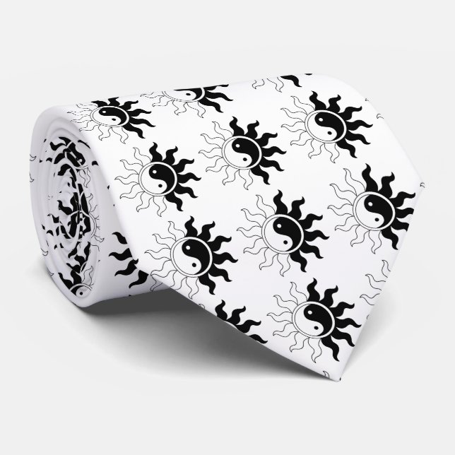 Yin Yang symbol sun in black white Neck Tie (Rolled)