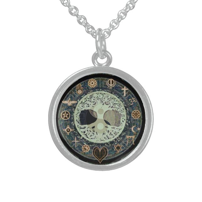 Yin Yang Symbol with Religious Symbols Sterling Silver Necklace (Front)