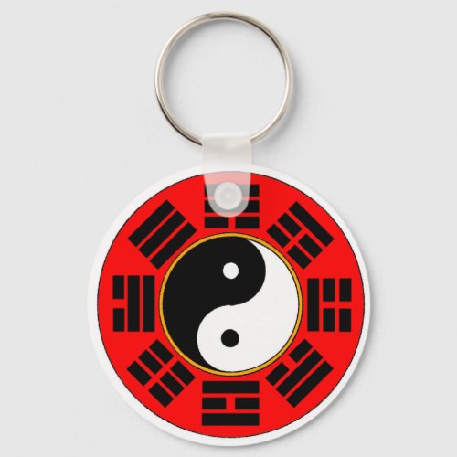 Yin Yang Taoist Chinese Red Bagua Trigram Keychain