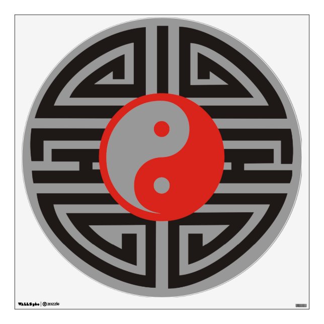 Yin & Yang Tattoo Yantra - grey red black Wall Decal (Front)