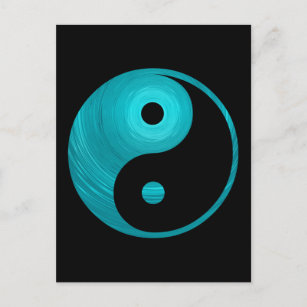 Yin Yang Teal Blue Aqua Spiral Template Black Postcard