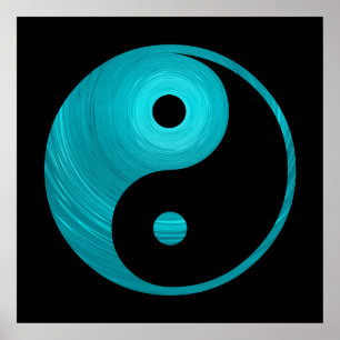 Yin Yang Teal Blue Aqua Spiral Template Black Poster