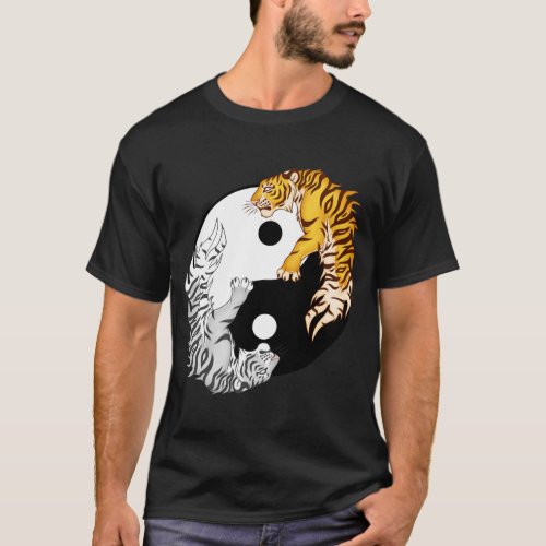 Yin  Yang Tigers Mens Basic Dark T_Shirt