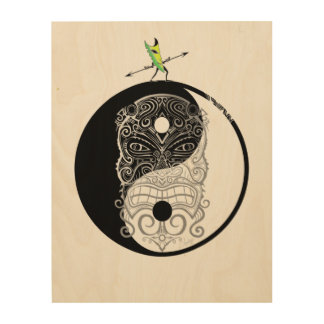 Yin Yang Tiki Warrior Mask Wood Wall Art