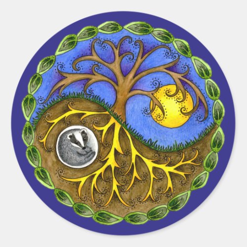 Yin  Yang Tree and Badger Classic Round Sticker