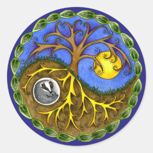 Yin & Yang Tree and Badger Classic Round Sticker