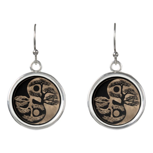 Yin Yang Tree Black and Gold Earrings (Front)
