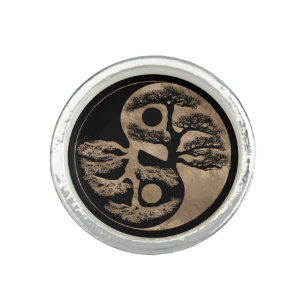 Yin Yang Tree Black and Gold Ring