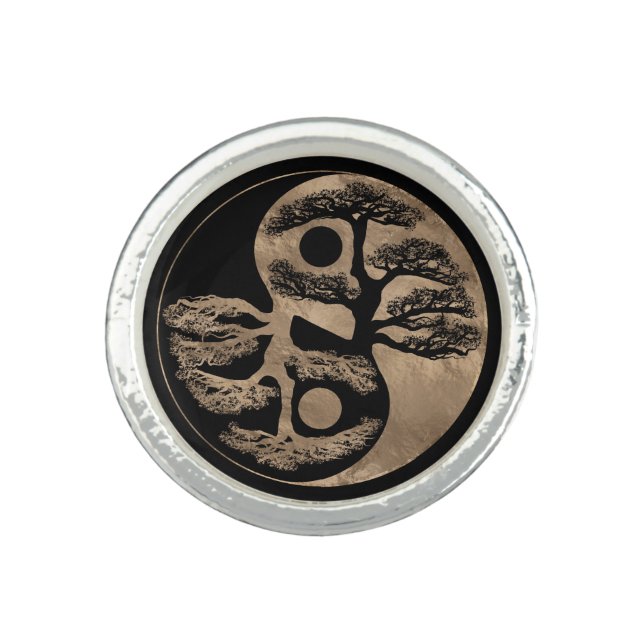 Yin Yang Tree Black and Gold Ring (Front)