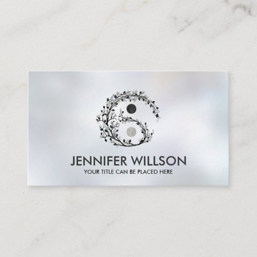 Yin Yang Tree Branch Pearl and Black Marble Business Card