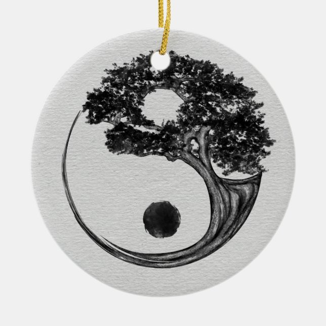 Yin Yang Tree Canvas Ceramic Ornament (Front)