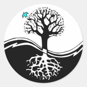 Yin Yang Tree Classic Round Sticker