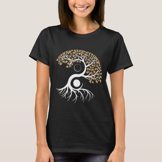 Yin Yang Tree - Golden Leaves T-Shirt (Front)