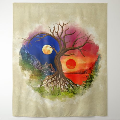 Yin Yang Tree Landscape Tapestry