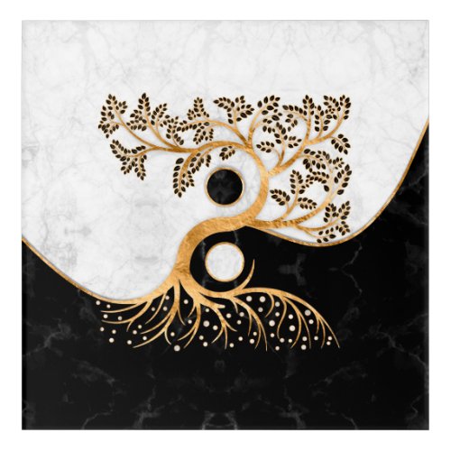 Yin Yang Tree _ Marbles and Gold Acrylic Print