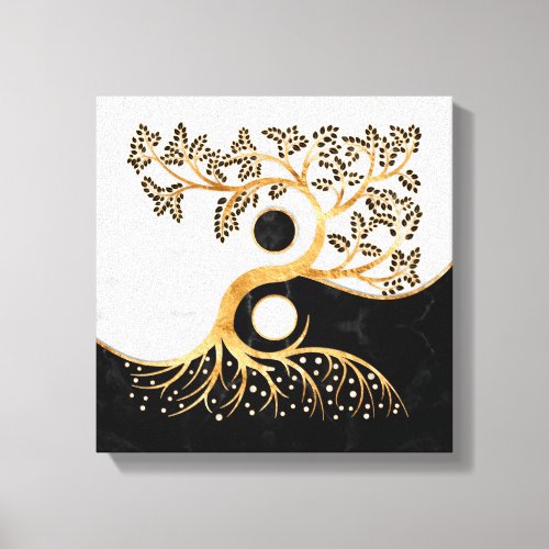 Yin Yang Tree _ Marbles and Gold Canvas Print