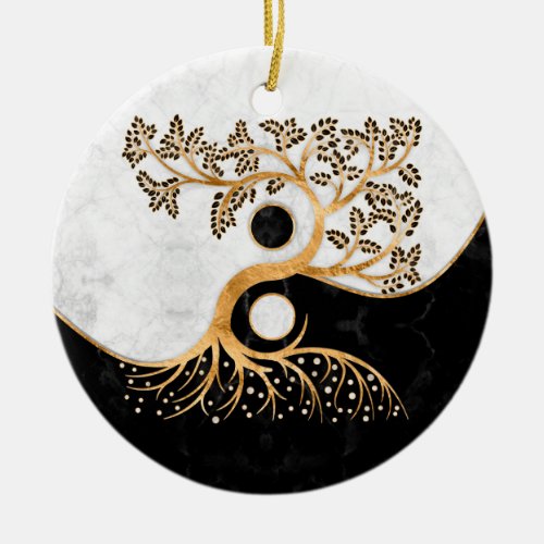 Yin Yang Tree _ Marbles and Gold Ceramic Ornament