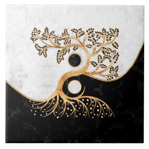 Yin Yang Tree _ Marbles and Gold Ceramic Tile