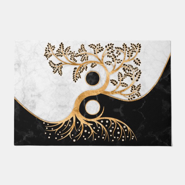Yin Yang Tree - Marbles and Gold Doormat (Front)