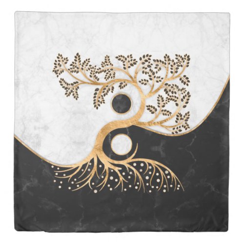 Yin Yang Tree _ Marbles and Gold Duvet Cover