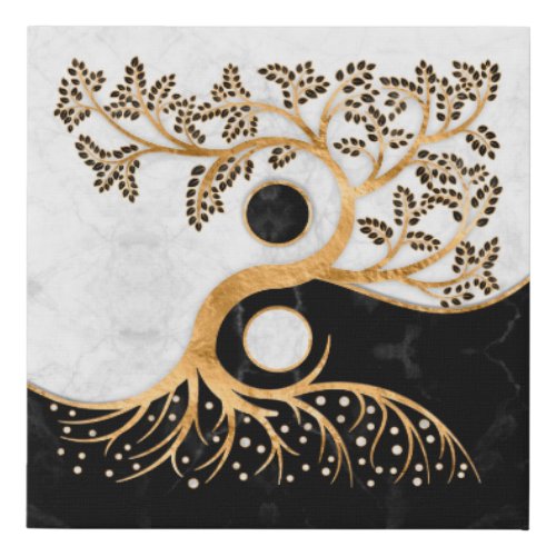 Yin Yang Tree _ Marbles and Gold Faux Canvas Print