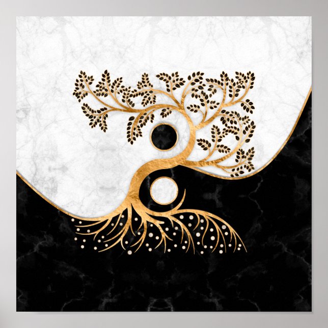Yin Yang Tree - Marbles and Gold Poster (Front)