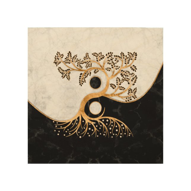 Yin Yang Tree - Marbles and Gold Wood Wall Art (Front)