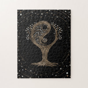 Yin Yang Tree - Mother of Pearl and Gold Jigsaw Puzzle