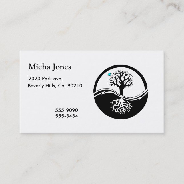 Yin Yang Tree Of Life Black & White Business Card (Front)