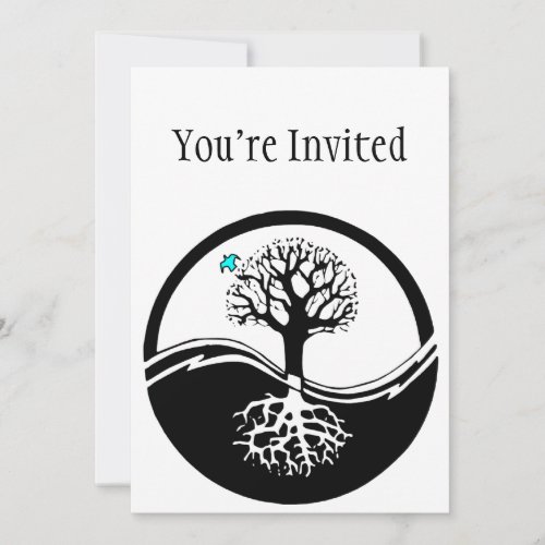 Yin Yang Tree Of Life Black &amp; White Personalized Invitation