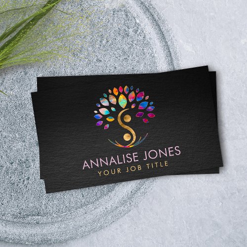 Yin Yang tree of life _ Colorful Leaves  Business  Business Card