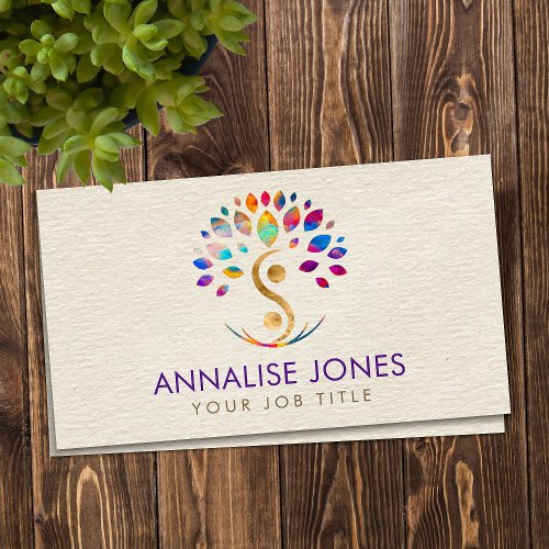 Yin Yang tree of life _ Colorful Leaves  Business Card