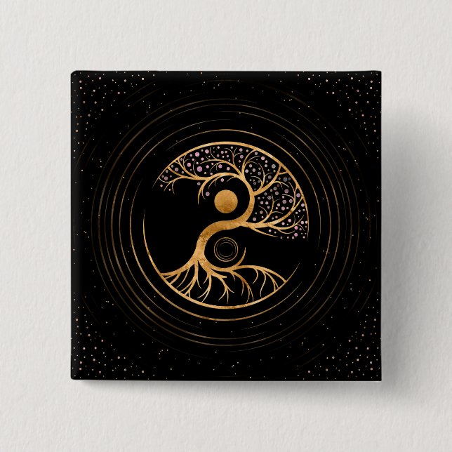 Yin Yang Tree of life - Fluorite and Gold Button (Front)